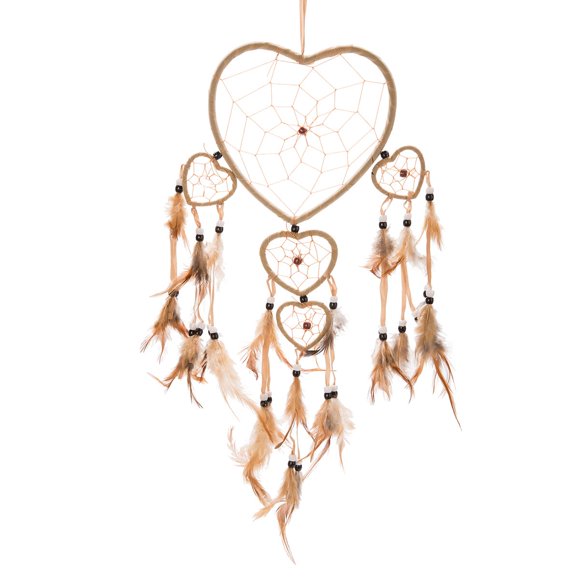 THY COLLECTIBLES 19" Traditional Brown Dream Catcher with Feathers Wall or Car Hanging Ornament Five Hearts