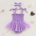 thumbnail image 3 of Newborn Baby Girl Sleeveless Bubble Romper Cotton Tutu Dess Bodysuit with Headband Set Summer Clothes Outfit, 3 of 7