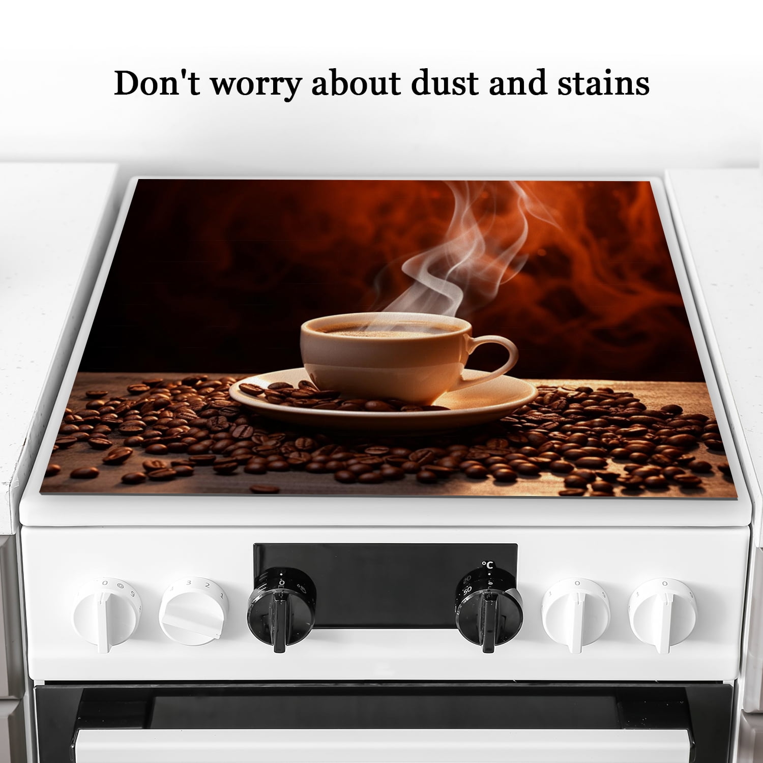 Square Flat Top Stove Covers for Electric Stove, Coffee Beans on the Table Print Foldable Range Covers Mat, Oilproof Waterproof Decoration Pad for Kitchen RV (28×20 Inch)
