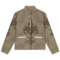 thumbnail image 4 of Jackets for Women Winter Coat Jackets Flannel Stand Collar Jacket(Vintage Fleur-de-lis Sepia,Size:S-4XL), 4 of 7