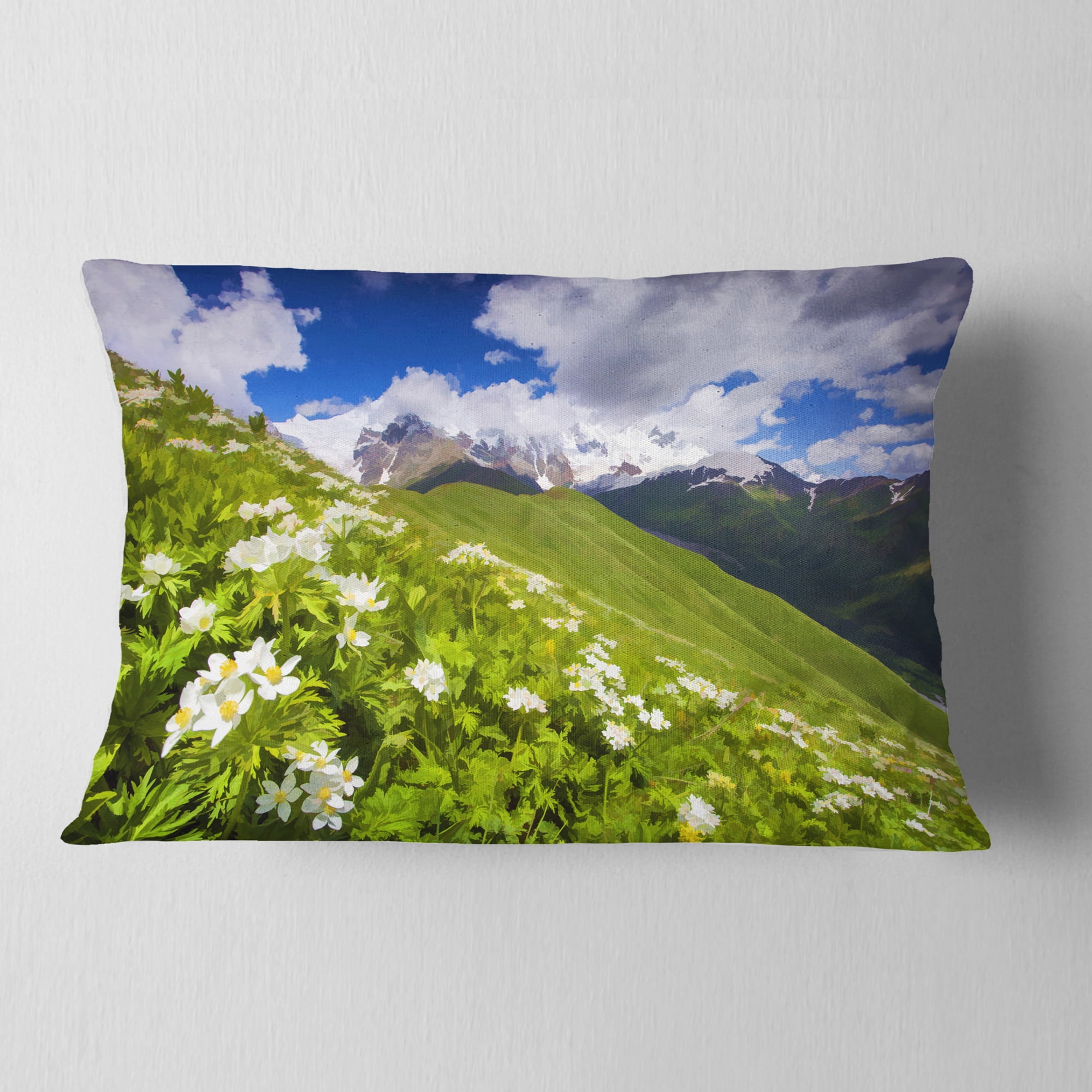 Designart 12" x 20" Blue Polyester Throw Pillow