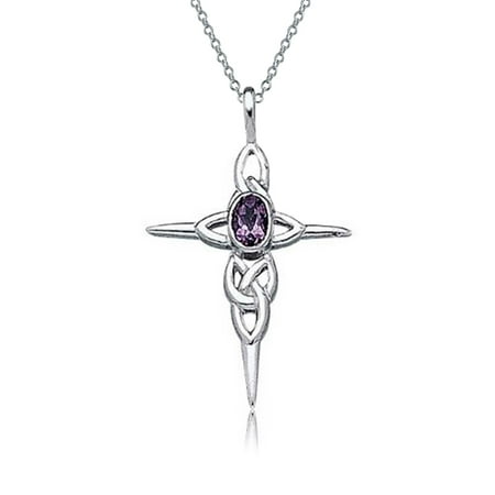 Celtic Religious Cross - Simulated Cubic Zirconia Amethyst CZ Religious Celtic Love Knot Cross Pendant Necklace For Women 925 Sterling Silver