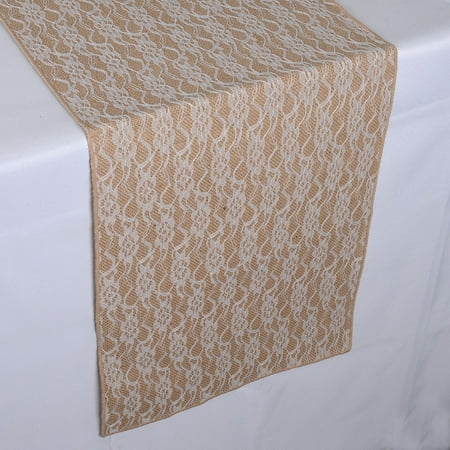 Lace Flower Burlap Table Runner ( 14 inch x 108 inches )