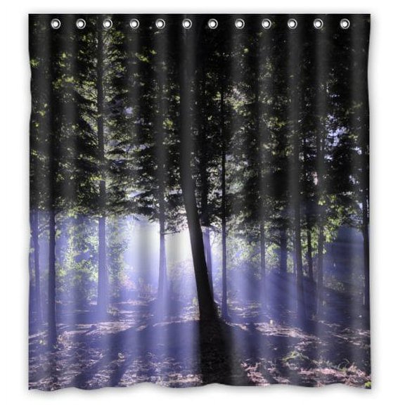 HelloDecor Misty Fresh Forest Shower Curtain Polyester Fabric Bathroom Decorative Curtain Size 66x72 Inches