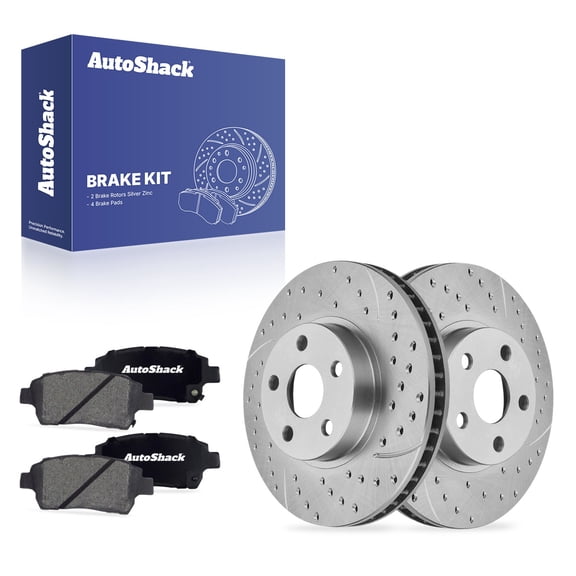 AutoShack Front Vented Drilled & Slotted Silver Zinc Coated Brake Rotors   Ceramic Pads 6-PC Brake Kit Replacement for 2000 Toyota Celica SilverShield Pro 10.82" (274.9 mm)