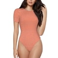 thumbnail image 1 of Balery Orange Gingham Body de cuello redondo de manga corta para mujer Tops de manga corta Tops básicos-X-Large, 1 of 7