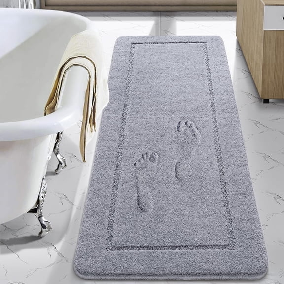 LKIFFA-Luminous Non Slip Bathroom Rugs Runner 24 x 60 Inch, Extra Soft and Comfy Bath Mats Rug, Absorbent Thick Microfiber Mat Carpets for Shower, Light Gray