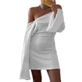 thumbnail image 1 of Gupgi Femmes Tricot Solide Couleur Dos Nu Manches Longues Décontracté en Vrac Mini Robe, 1 of 6