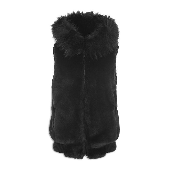 Jocelyn Gilet Bomber en Fausse Fourrure à Capuche pour Femmes, Noir, m