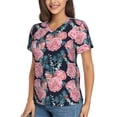 thumbnail image 2 of Honeii Rose Flowers Print Women's Classic V-Neck T-Shirt,Womens Fashion Tops,Stylish Everyday Top for Women, Casual Summer Spring Outfits Clothes-Medium, 2 of 5