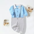 thumbnail image 6 of USNSM Toddler Baby Girl Boy Jumpsuit British Style Gentleman's Button Down Lapel Suit Shirt Romper Bodysuit Infant Clothes Blue 12M, 6 of 6