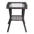 thumbnail image 2 of Tcbosik Outdoor Patio Side Table with Storage Shelf, 2-Tier Small Wicker End Table with Glass Top, 17.9" Square Bistro Table for Garden Lawn Pool Porch Deck, Brown, 2 of 9