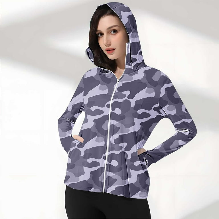 Htigea Women's Camo Sun Hoodie Jackets Lightweight Cooling UV