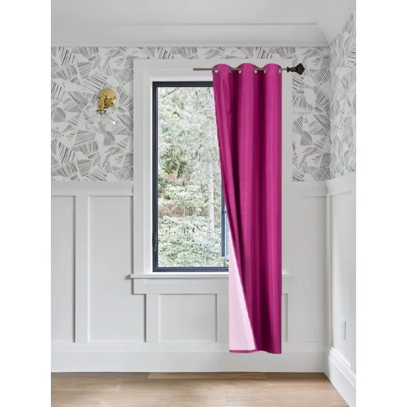Gorgeous Home Linen Hot Pink 1-Piece Solid Blackout Grommet-Top Window Curtain Panel 37" W X 95" L