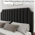 thumbnail image 4 of Queen Size Platform Bed Frame with 50.2 in Tall Headboard, Velvet Upholstered Bed Frame Queen with Vertical Channel Tufted Headboard & Footboard, Nailhead Trim, No Box Spring Needed, Black, 4 of 9