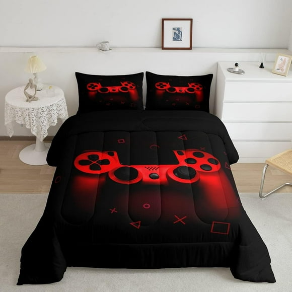 Set de edredón Erosebridal Boys Gamer, tamaño doble, negro y rojo