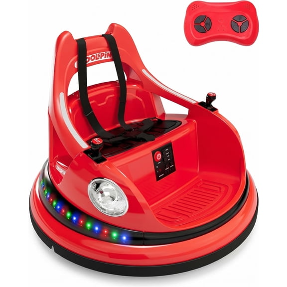 12V Electric Bumper Car Ride-On for Kids & Toddlers – 2 Speeds, 360° Spin, Parent Remote Control, LED Lights, wireless Music, Anti-Collision Padding, 5-Point Safety Belt – Ideal Gift – Red