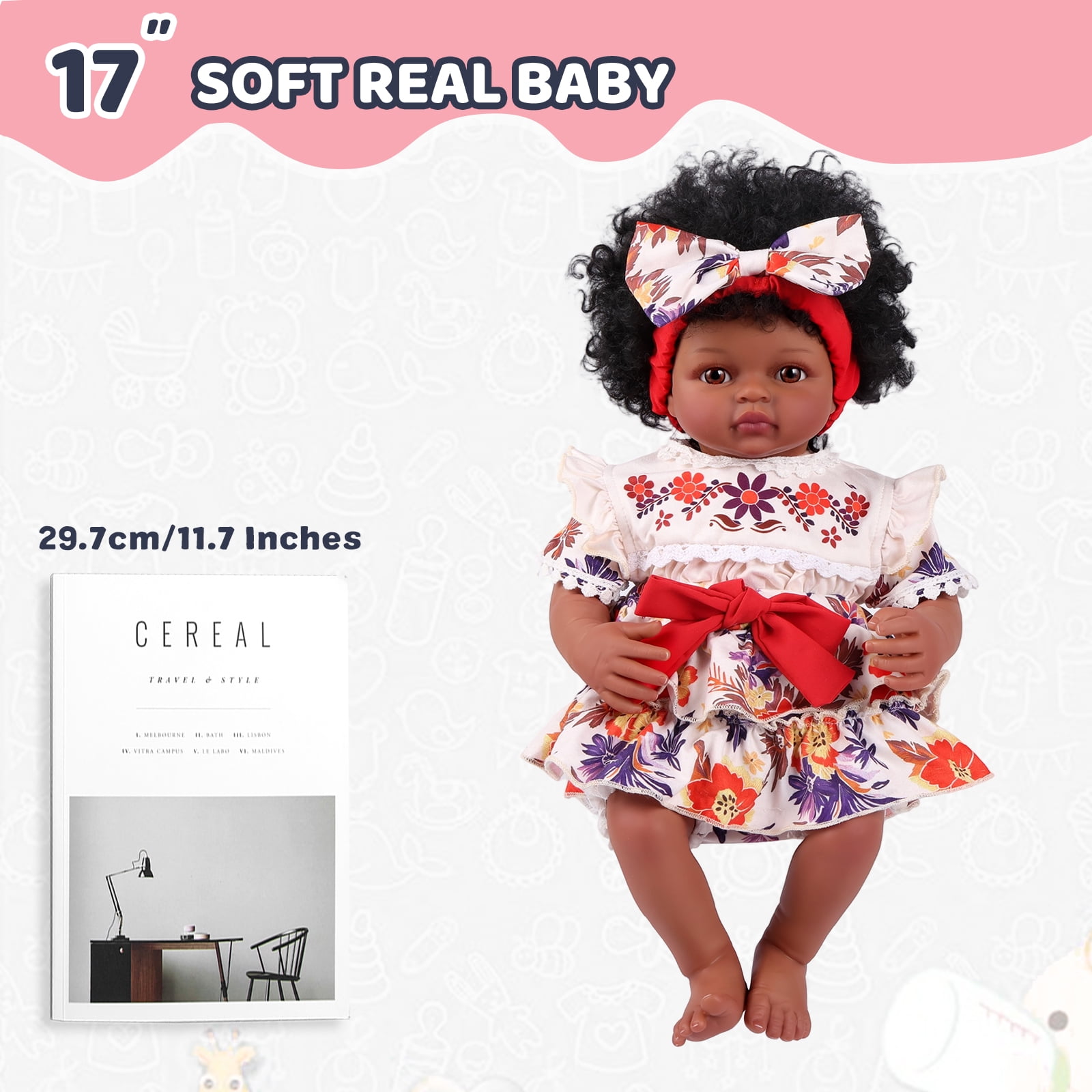 RSG Lifelike Reborn Baby Dolls Black Girl- 17 Inch Soft Body - Handmade Real Life Baby Dolls with Clothes and Toy Gift for Kids Age 3+