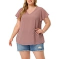 thumbnail image 1 of Blusa de verano para mujer de talla grande Agnes Orinda, con cuello en V, mangas acampanadas y puntos suizos, 3X, color rosa, 1 of 7