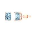 thumbnail image 2 of 2.0 Ct Emerald Cut Studs Natural Swiss Blue Topaz 14K Rose Solid Solid Gold Everyday Dainty Earrings Push Back, 2 of 7
