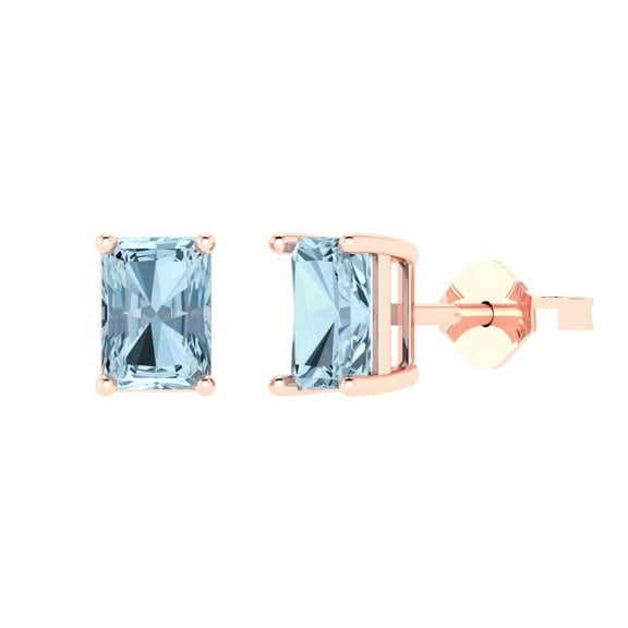 Clara Pucci 2Ct Blue Emerald Cut VVS1 Push Back Stud 18k Solid hypoallergenic Gold Designer Earrings For April