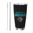 thumbnail image 1 of Taza térmica duradera de acero inoxidable 304 con tapa y pajita con temática del equipo de fútbol de los Jaguars Taza térmica de acero inoxidable de 20 oz Taza para automóvil Adecuada para bebidas, 1 of 8