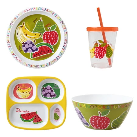 Mainstays Kids 4-Pack Tabletop Set: includes 1 Plate, 1 Divided Plate, 1 Bowl, 1