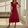 thumbnail image 4 of Nmnitkp Summer Dresses for Women 2025 Beautiful,Dresses for Women Bohemian Solid V-Neck Long Beach Sun Dresses Sleeveless Solid Maxi Dress Red,XL, 4 of 7