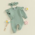thumbnail image 2 of Gupgi Combinaison Automne pour Bébé Fille Nouveau-Né Manches Longues Col Rond à Volants une Pièce avec Bandeau, 2 of 8