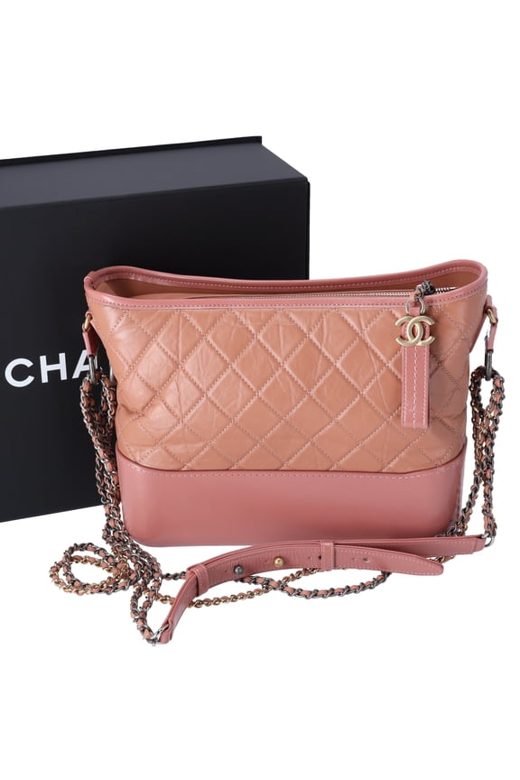 Pre-Owned CHANEL Gabrielle Medium Hobo Bag A93824 Salmon Pink Aged Calfskin
