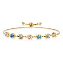 Gem Stone King 2.51 Ct Peach Morganite Swiss Blue Topaz 18K Yellow Gold Plated Silver Lab Grown Diamond Tennis Bracelet for Women (Fully Adjustable up to 9 inch)