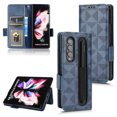 thumbnail image 1 of SaniMore Wallet Case for Samsung Galaxy Z Fold 4 6.7" 2022, Glitter PU Leather Case Triangle Pattern Card Slots Cash Pocket Kickstand Removeable Wrist Strip All-around Protective Magnetic Case, Blue, 1 of 5