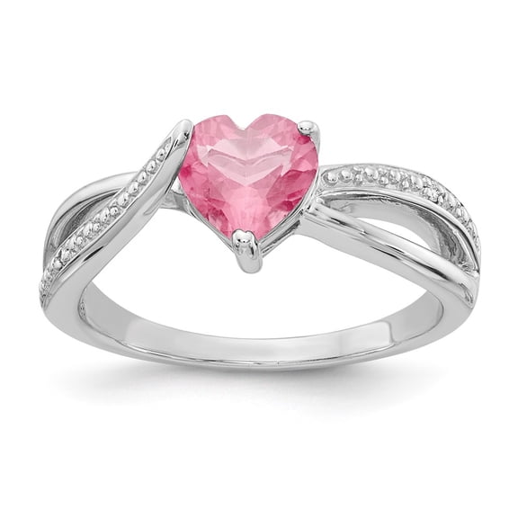 Sterling Silver Heart Shaped CR Pink Sapphire & Diamond Ring