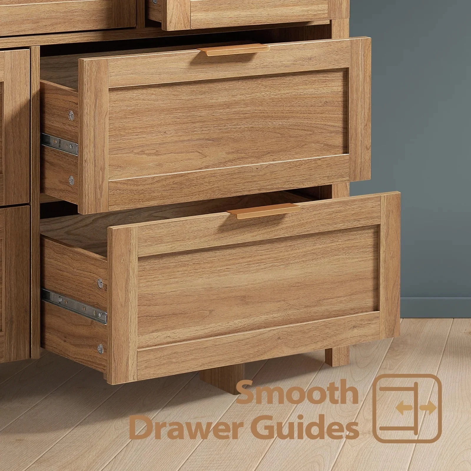 ARKANTOS Wooden 6 Drawer Double Dressers, Wide Chests of Drawers for Bedroom, Natural Oak