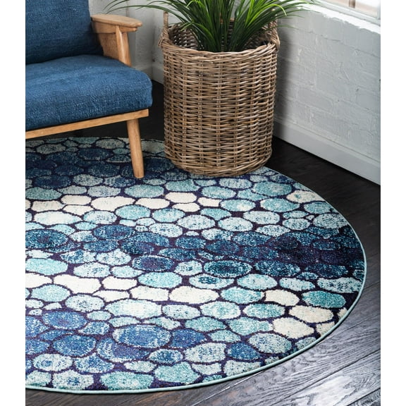 Unique Loom Estrella Collection Area Rug - Mar Bella (8' Round Blue/Black)