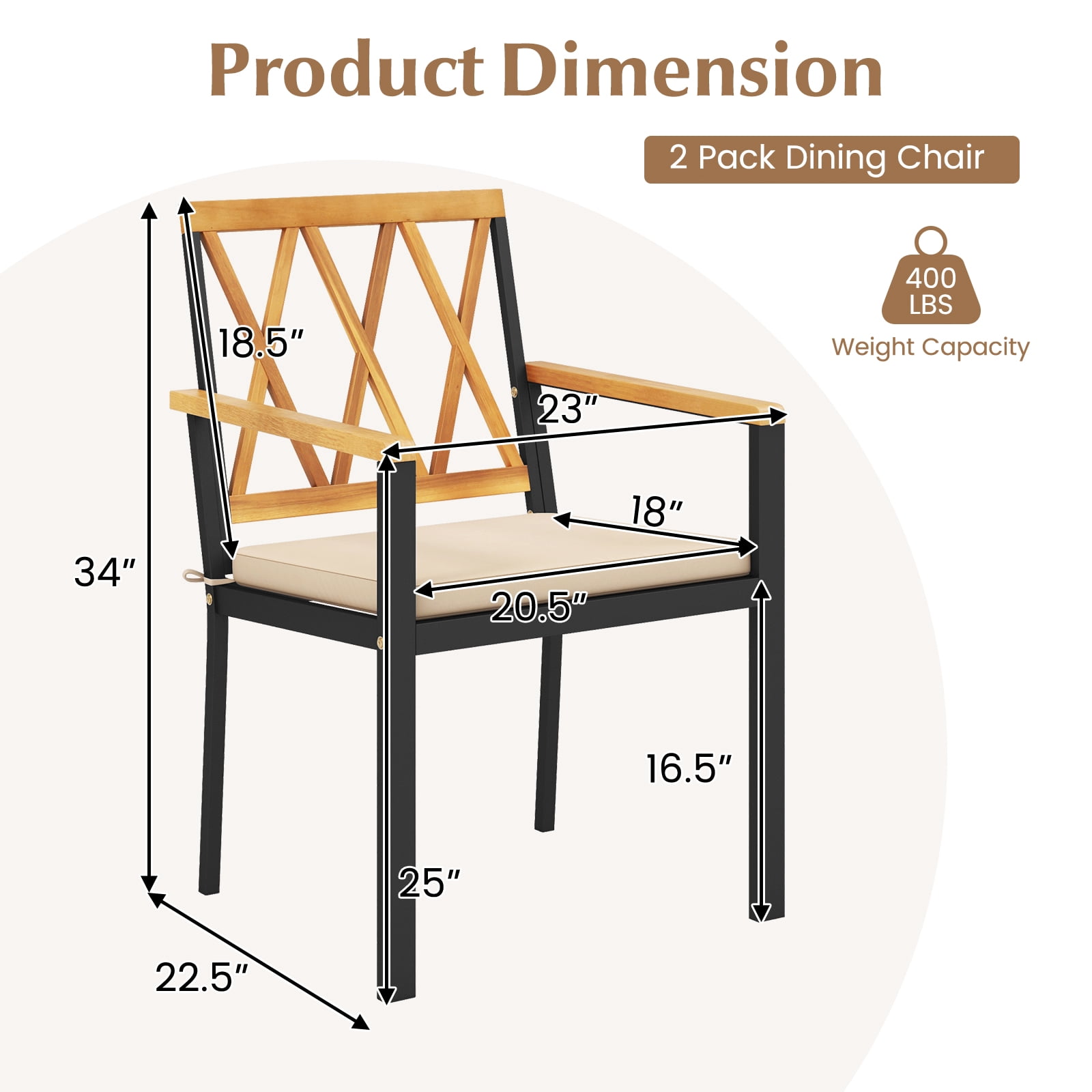 Gymax Patio Dining Chairs Set of 2 Metal Outdoor Chairs w/ Removable Padded Cushions