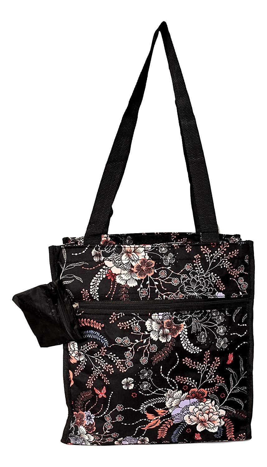 12 in by 13 in Tote Bag w/Mesh Water Bottle Pocket (Floral Bouquet)