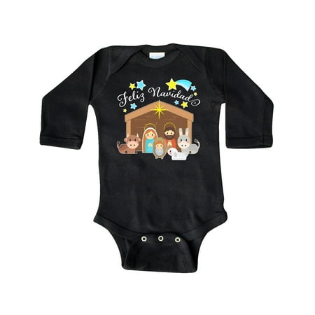 

Inktastic Feliz Navidad Cute Nativity Scene Gift Baby Boy or Baby Girl Long Sleeve Bodysuit