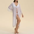 thumbnail image 4 of SwiftWear Women's Sheer Mesh Chiffon Kimono Robe Long Sleeve Fringe Trim Bathrobe, Elegant Open Front Cover Up Loungewear Valentine's Day Gifts for Her (Single Robe Only), White, 4 of 8