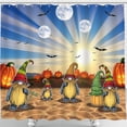 thumbnail image 1 of Whimsical Shower Curtain - Colorful Halloween Decor with Bats & Pumpkins, 1 of 4