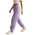 thumbnail image 2 of Women Cable Fleece Jogger Sleep Pants Elastic Drawstring Waist Soft Warm Loose Breathable Solid Loungewear Bottoms Timeless Basic Pajama Pants for All Age Ladies, 2 of 6