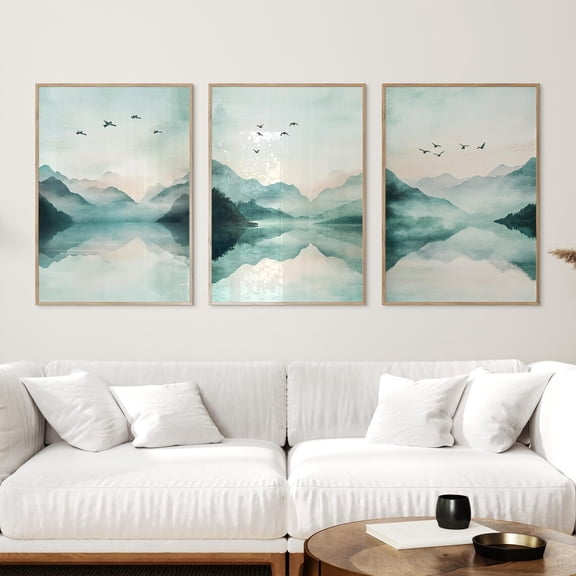Luvia Set Of 3 Teal Landscape Abstract Prints, Teal, Set Of 3 Prints, Teal, Teal Prints, Modern Wall Decor Set 3 Prints 8x12 UNFRAMED