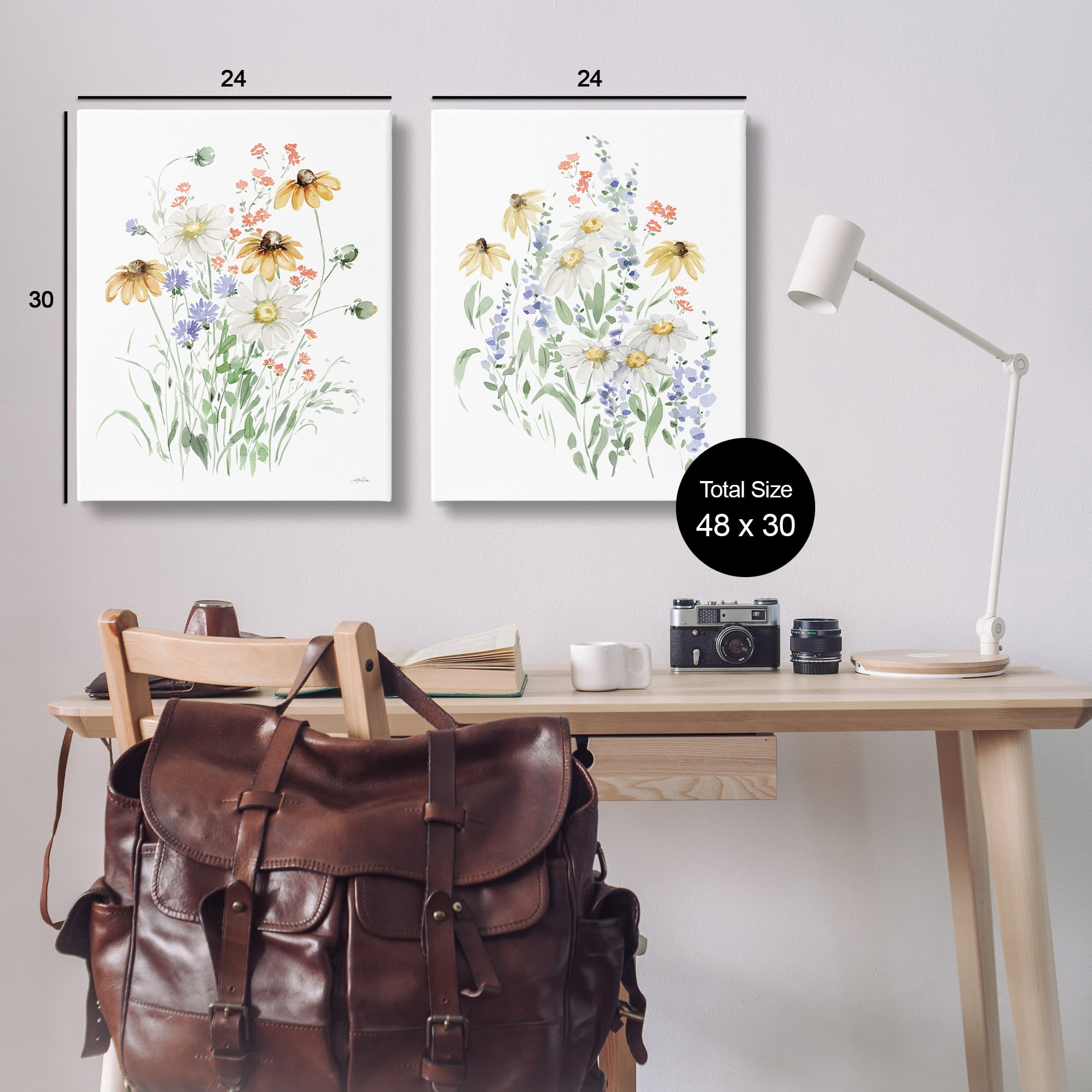 Stupell Industries Summer Garden Watercolor Daisies Plants & Flowers Painting Wrapped Canvas Art Print Wall Art, 24 x 30, Set of 2