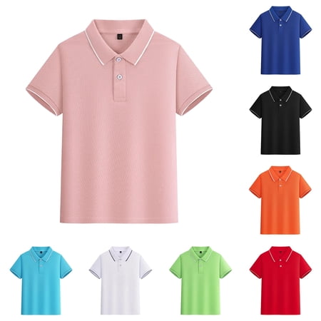 Gyujnb Plain Collared Two Button Short Sleeve Polo Shirts Casual Daily Summer Tops (Little Boys Big Boys) 3-4 Years