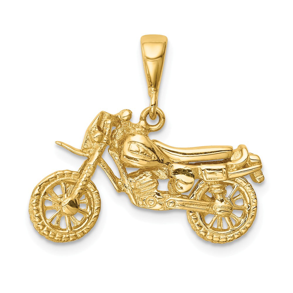 14k Rose Gold High Polish Biker Charm Motorcycle Pendant Necklace