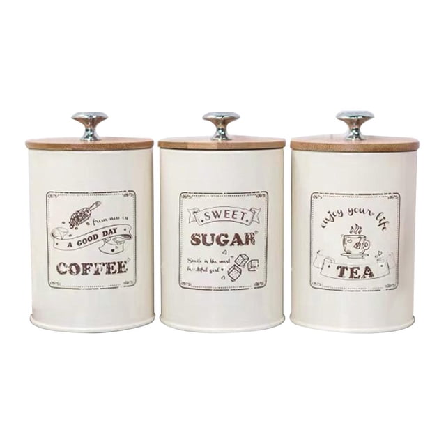 jifeng 3-Piece Kitchen Canister Set - Coffee, Sugar, And Tea Storage Container Jar With