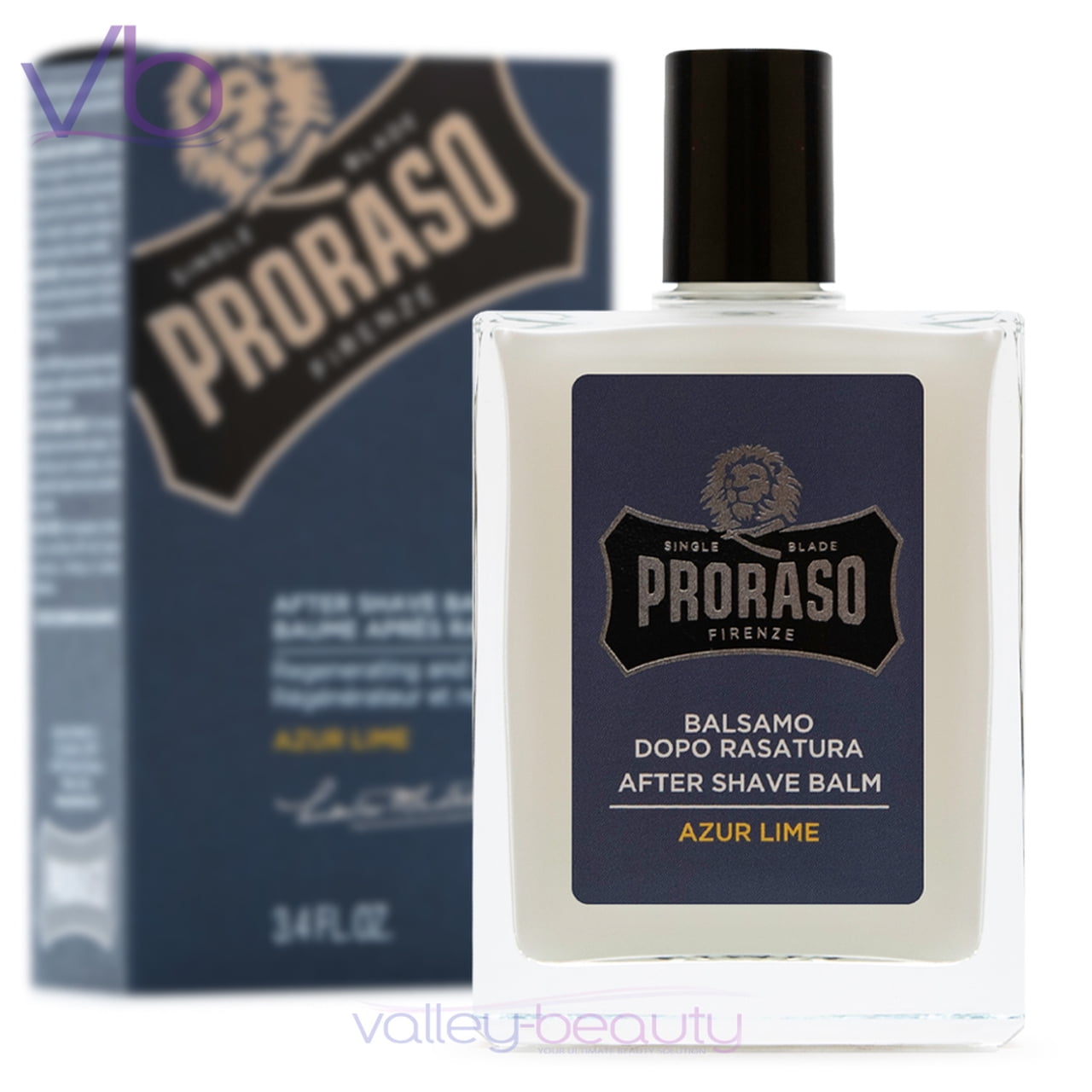 Proraso Single Blade Azur Lime Aftershave Balm Treatment for Facial Hair, 3.4 fl.oz