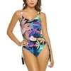 PilyQ BLACK FLORAL Aralia Lace Up Reversible Lola One Pice Swimsuit, US Small