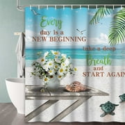 Beach Shower Curtain Rustic Farmhouse Coastal Bathroom Curtain Daisy Flower Bathtub Fabric Decor (72 X 72inch)