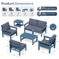 thumbnail image 3 of SERWALL Outdoor Patio Furniture Set, 7-Piece HDPE Outdoor Sofa Set Patio Conversation Set, Blue Frame with Grey Cushions, 3 of 9